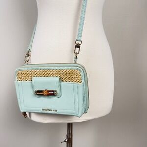 partina 449 Crossbody Wallet Bag Womens Small Bamboo Straw Green Coastal READ
